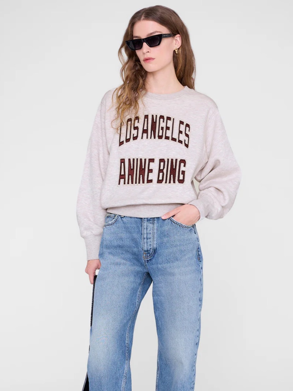 NEW ANINE BING harry shrunken sweatshirt in beige melange size M